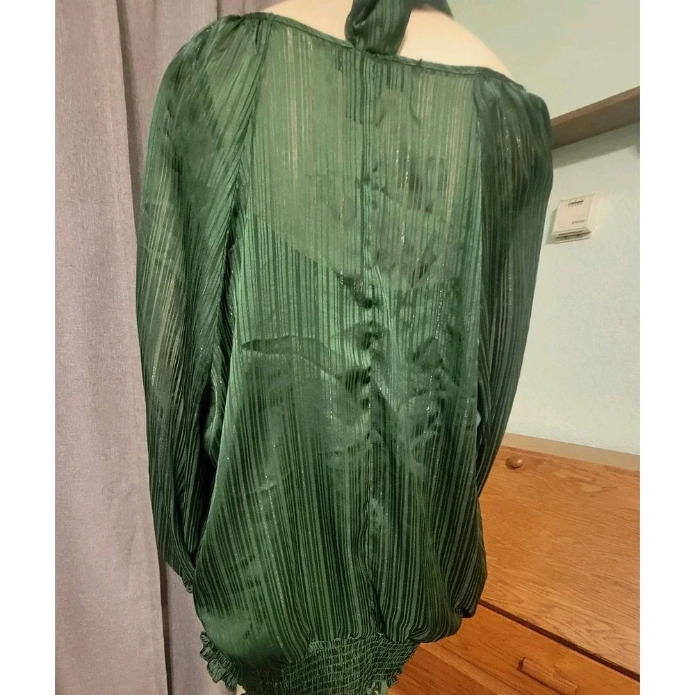 Ashley Stewart Sz 2X (18/20) Emerald Green Long Balloon Sleeve Smocked Hem Scarf - Picture 5 of 7